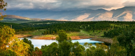 View of the Gabriel y Galán marsh in the Ambroz Valley in Cáceres, Extremadura