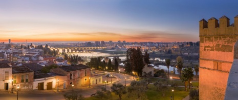 View of the Guadiana river and the Palmas bridge in Badajoz, Extremadura