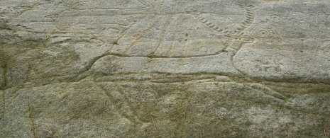 Blick auf die Felszeichnungen in Campo Lameiro