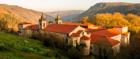 View of the monastery of Santo Estevo de Ribas de Sil in Ourense, Galicia