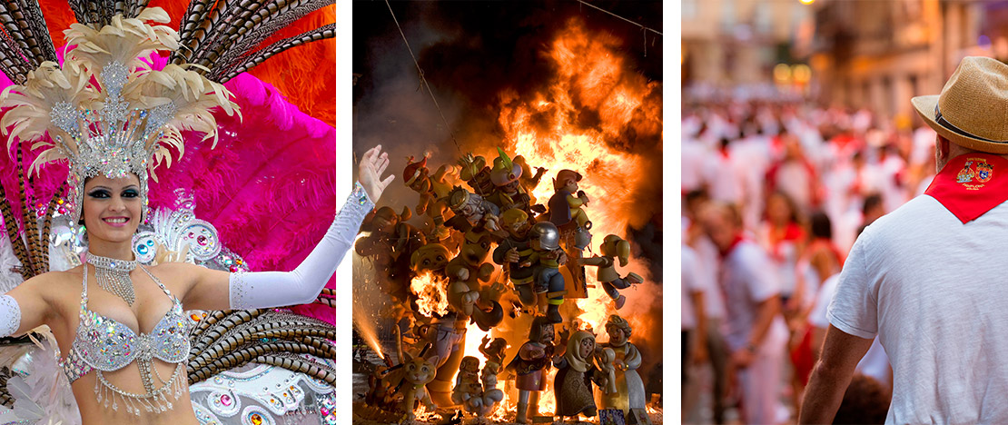 Karneval auf Teneriffa, Fallas in Valencia und San Fermín in Pamplona-Iruña Karneval auf Teneriffa, Fallas in Valencia und San Fermín in Pamplona-Iruña