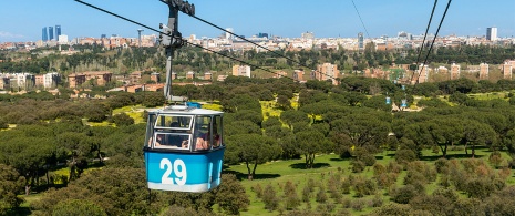 View of the Madrid Cable Car in the Casa de Campo Park, Region of Madrid