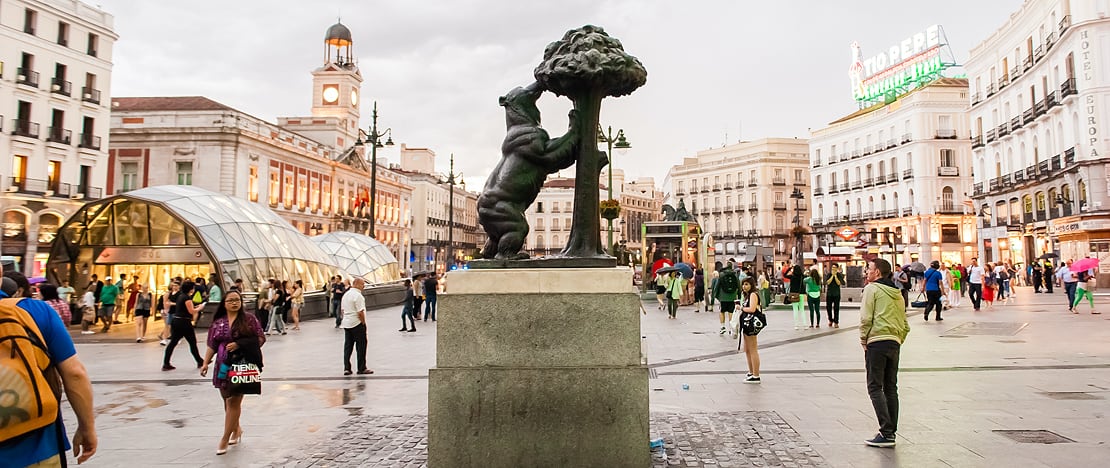 Statue of the Bear and the Strawberry Tree at the Puerta del Sol square in Madrid, Region of Madrid Statue of the Bear and the Strawberry Tree at the Puerta del Sol square in Madrid, Region of Madrid