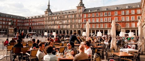 Terrazas en la plaza Mayor de Madrid