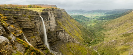 Views of the Nervión River Falls in the Natural Monument of Mount Santiago, Alava, the Basque Country.