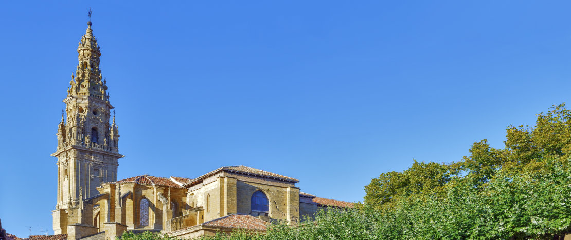 Vista de la torre y campanario de la Catedral de Santo Domingo de la Calzada en Santo Domingo de la Calzada, La Rioja