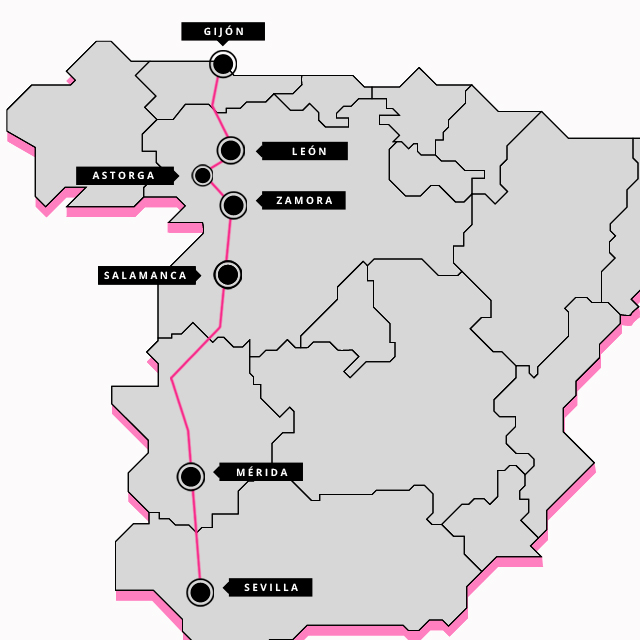 Carte route Vía de la Plata