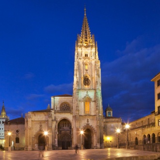 View of Oviedo Cathedral at night