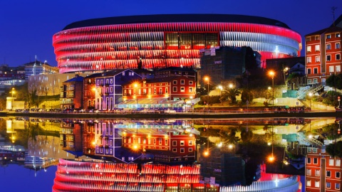 San Mamés stadium lit up, Bilbao