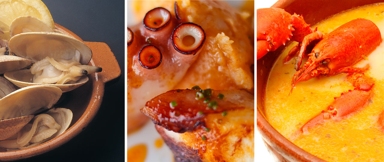 Almejas, pulpo a feira y caldereta de marisco