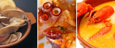 Almejas, pulpo a feira y caldereta de marisco