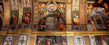 Detail of the library ceiling at the El Escorial Monastery, Madrid