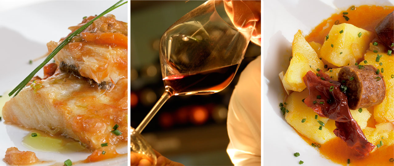 Gastronomy in La Rioja: Cod a la riojana, red wine, potatoes a la riojana Gastronomy in La Rioja: Cod a la riojana, red wine, potatoes a la riojana