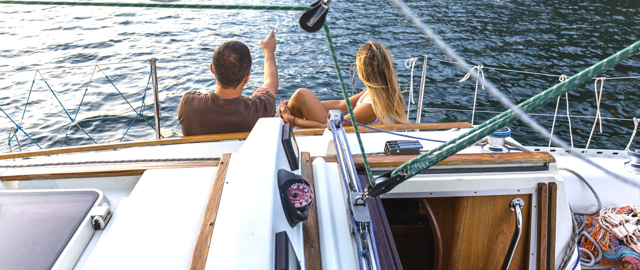 Couple on a sailing boat