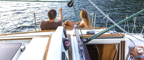 Couple on a sailing boat