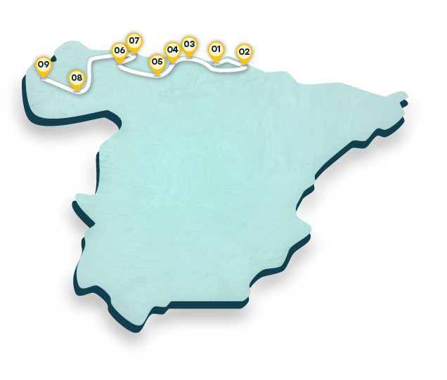 Mapa de España con el itinerario de las carreteras nacionales