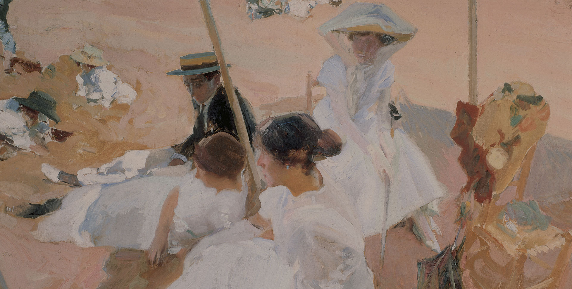 Joaquín Sorolla y Bastida, Sotto alla tenda, la spiaggia di Zarauz, 1910 Olio su tela, 99x126 cm Madrid, Museo Sorolla nº inv. MS 887
